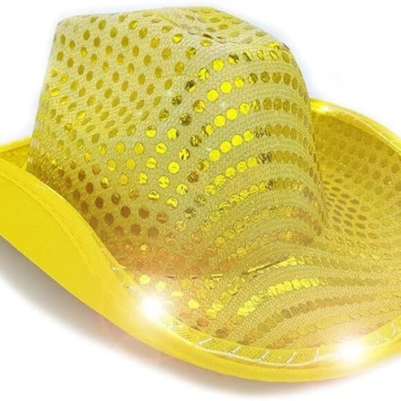 Yellow Sequin Light Up LED Flashing Cowboy Hat with Sequins LEDS,Cowgirl,Western - Picture 3 of 6